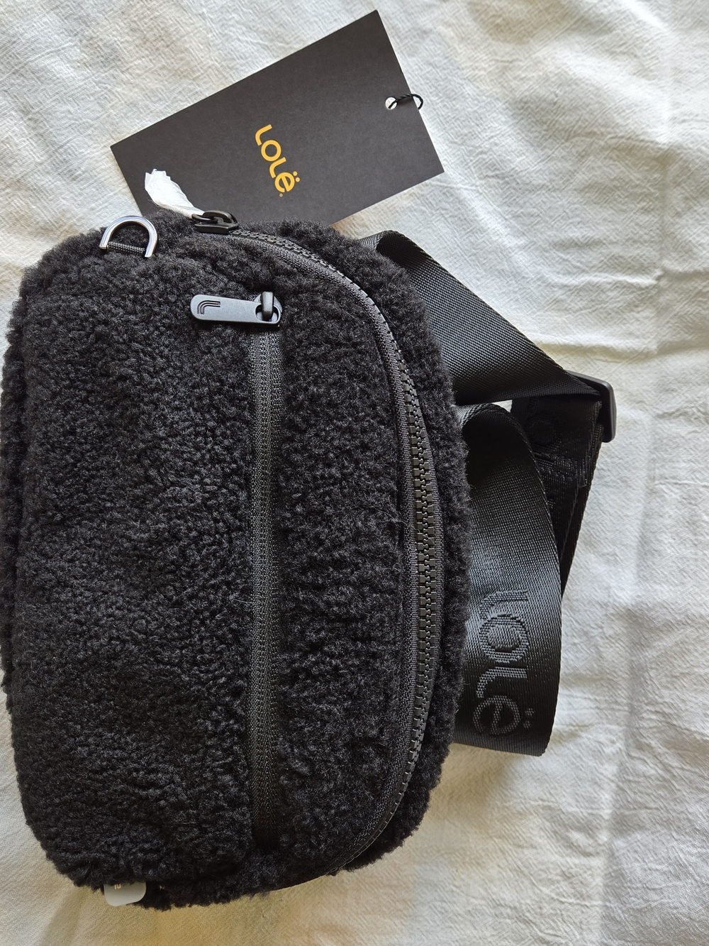 Lole Black Sherpa Belt Bag with Logo Strap